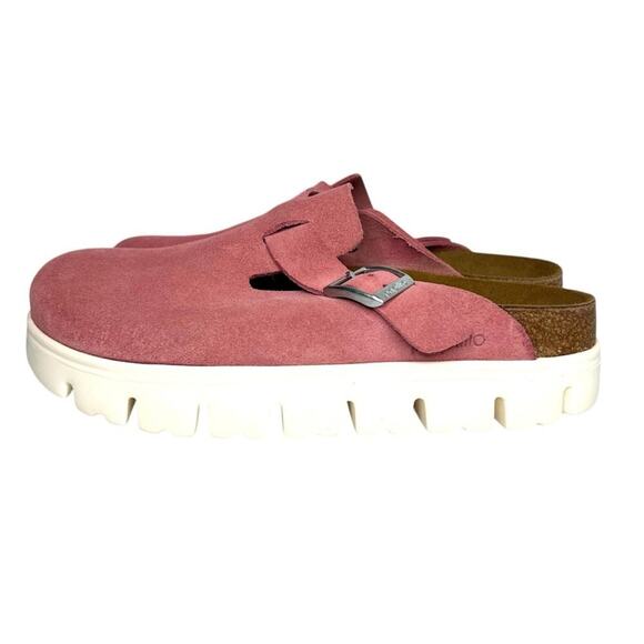 Birkenstock Papillio Boston Chunky Clog Suede Leather Candy Pink Size EU 38 NEW - Picture 10 of 16